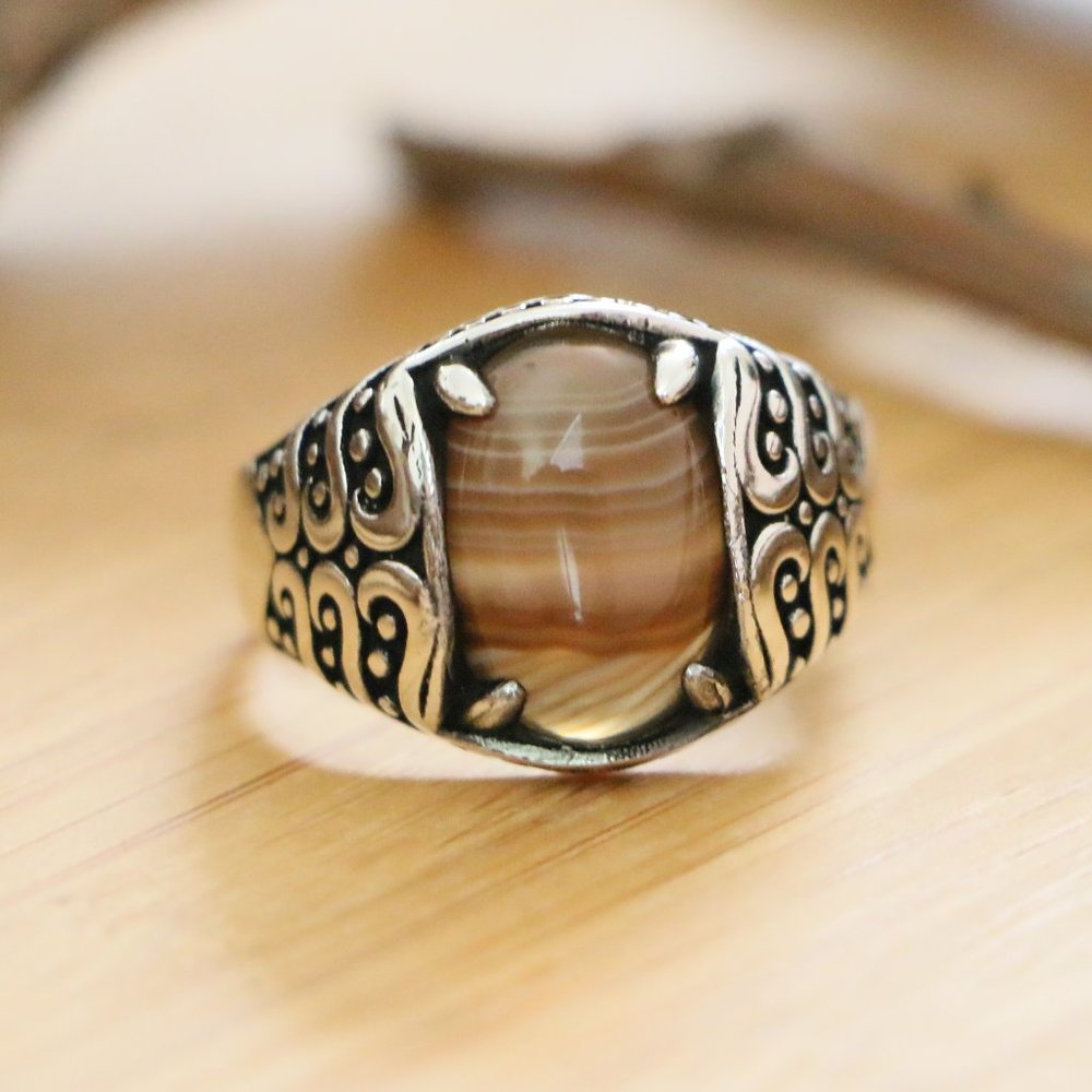 Brown Agate STONE,925 Sterling Silver SIZE 10.5